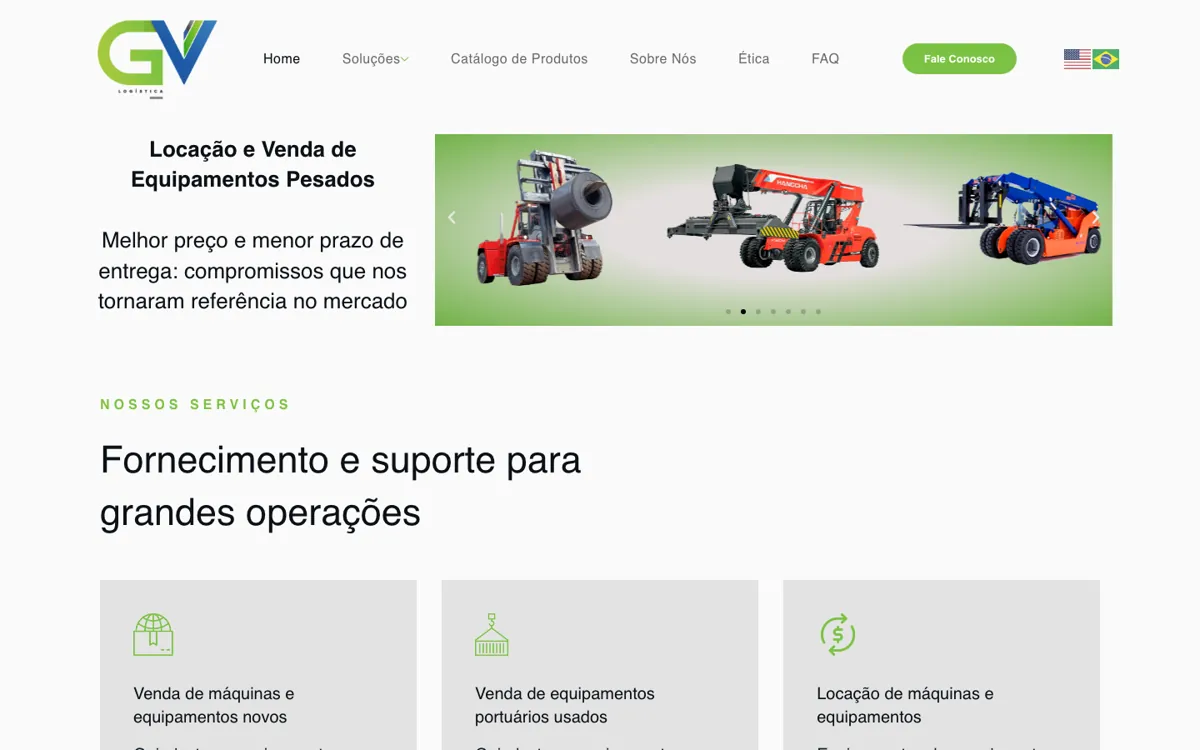 Página inicial do site GV Logística