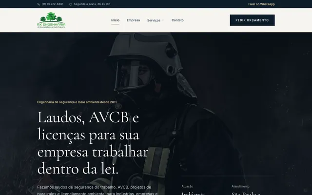 Página inicial do site RX Engenharia