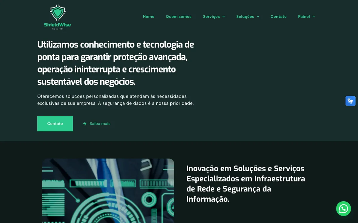 Página inicial do site Shieldwise